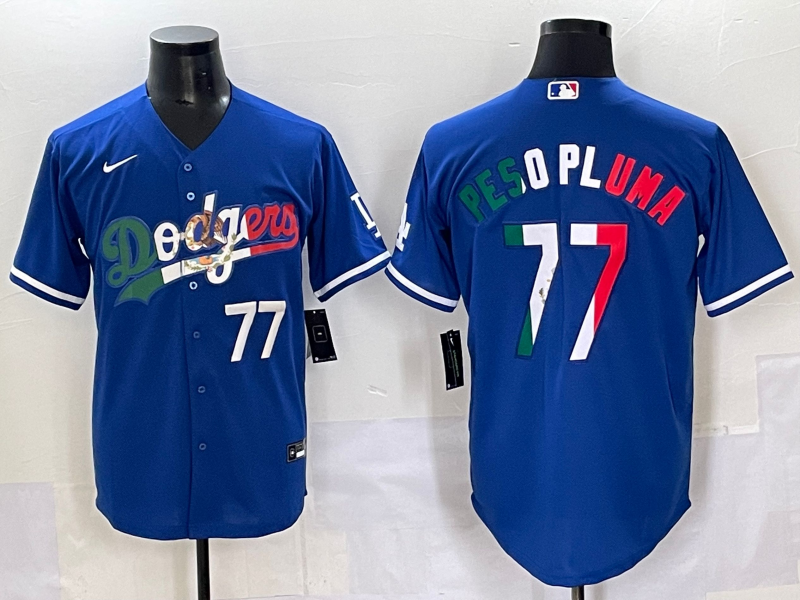 Men 2025 Los Angeles Dodgers 77 Pesopluma Blue Nike MLB Jersey style 004